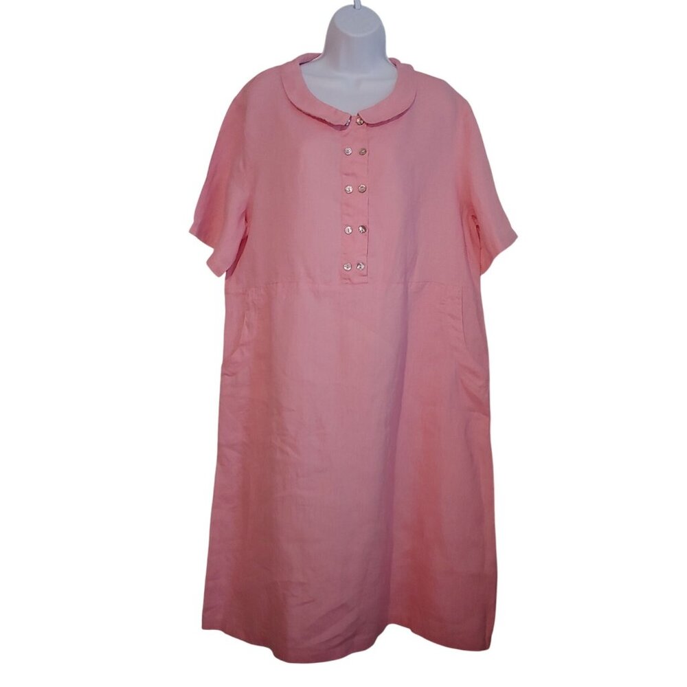 Grae Cove Baby Link Linen Peter Pan Collar S-Sleeve Lagenlook Cottage Dress XXL - Picture 1 of 14